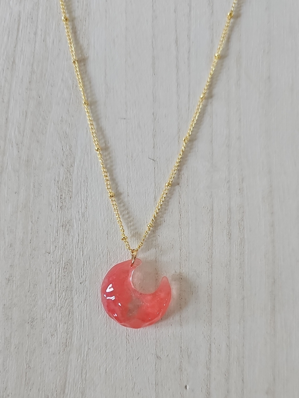 Gold Chain Necklace with Pink Crescent Moon Pendant